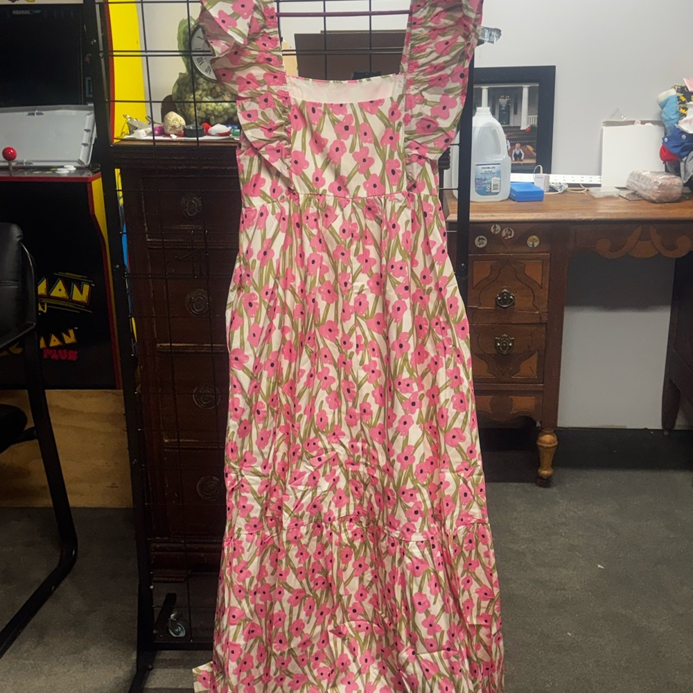 Floral Pink and Green Maxi Dress